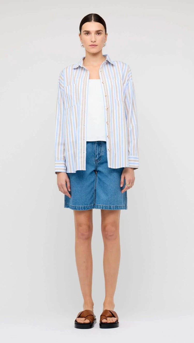 Blue Stripe Cotton Oversized Shirt