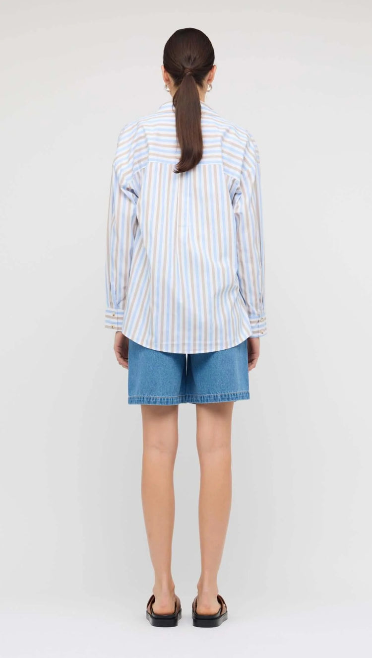 Blue Stripe Cotton Oversized Shirt