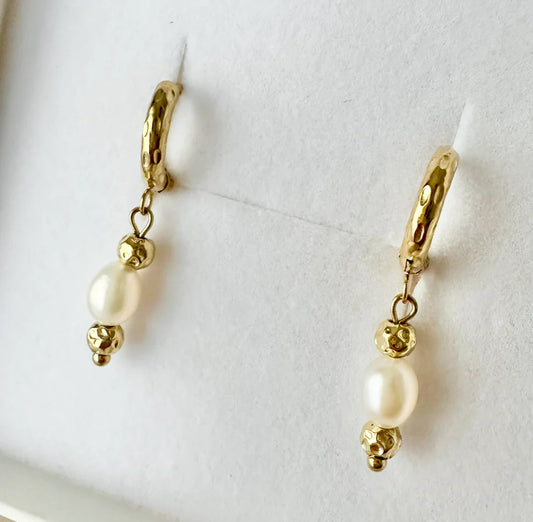 Midnight Run Pearl Huggie Earrings