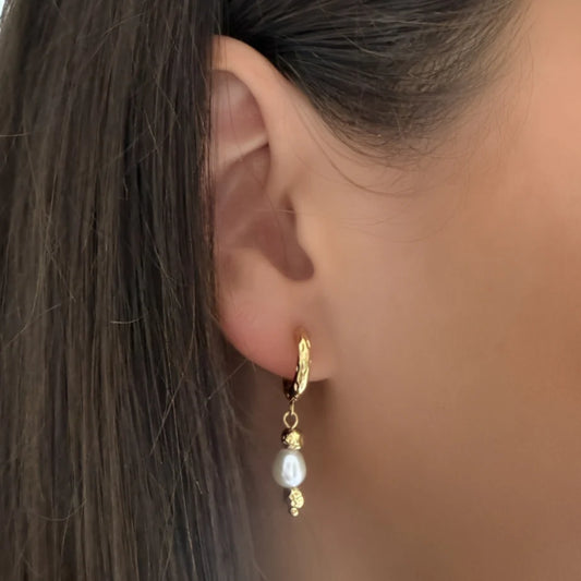 Midnight Run Pearl Huggie Earrings