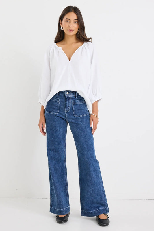 Revolutionary White Linen Relaxed LS Top