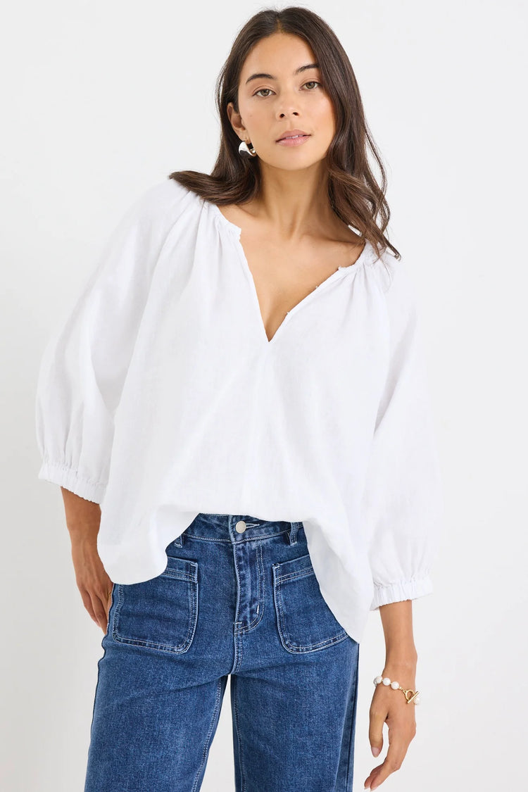 Revolutionary White Linen Relaxed LS Top