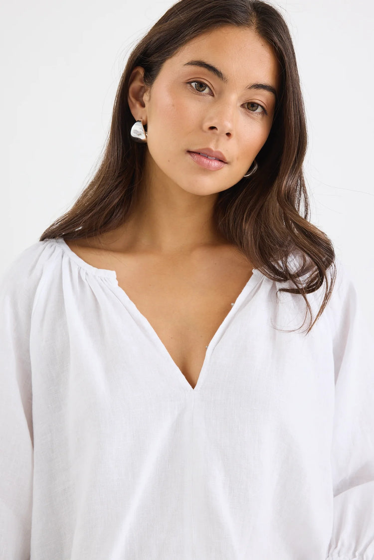 Revolutionary White Linen Relaxed LS Top