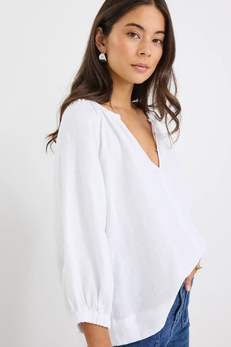 Revolutionary White Linen Relaxed LS Top