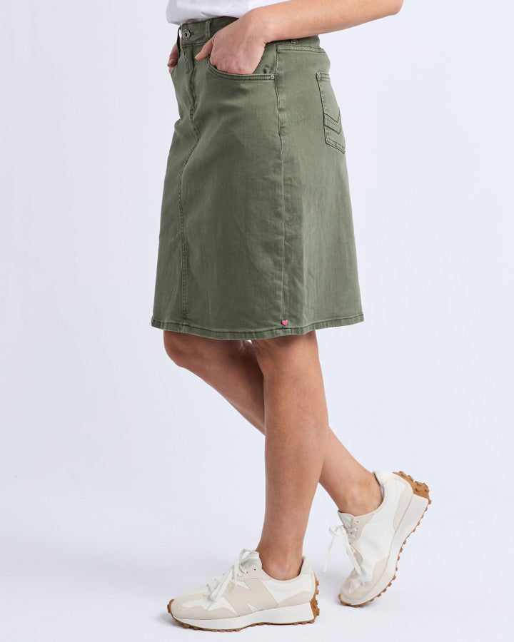 Belle Denim Skirt | Khaki
