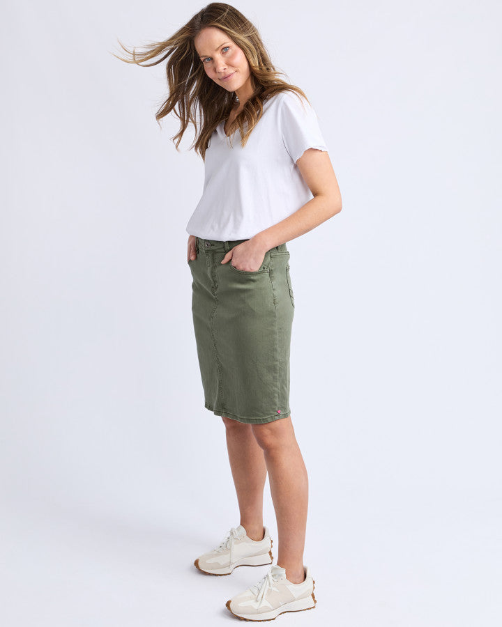 Belle Denim Skirt | Khaki