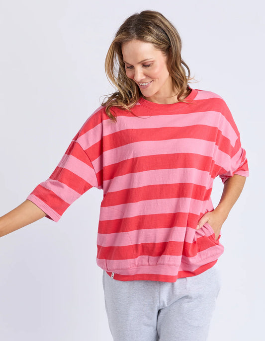 Mazie Block Stripe Sweat | Cayenne