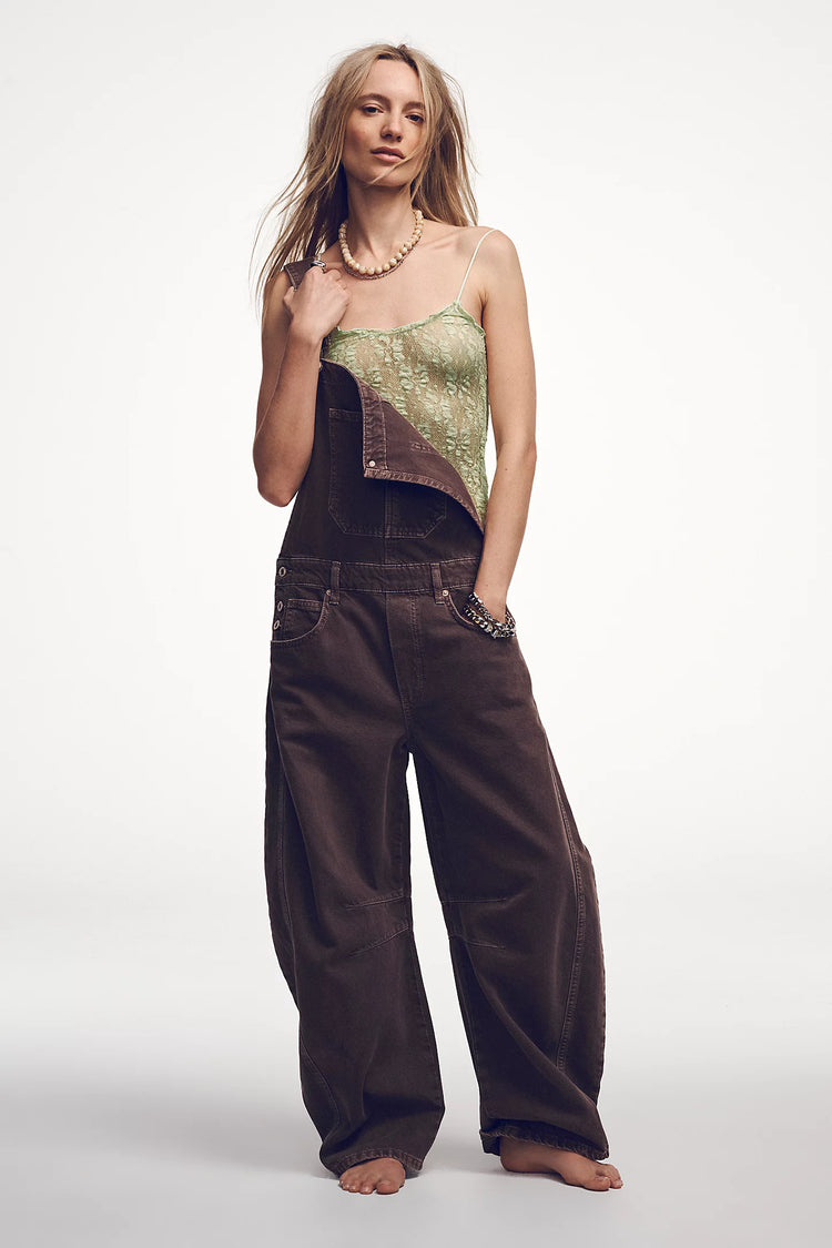 We The free Good Luck Barrel Leg Overalls | Chocolate Mousse