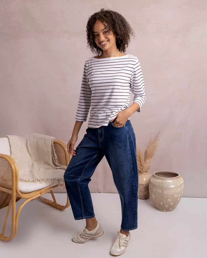 Eliza Boat Neck | Coffee Stripe