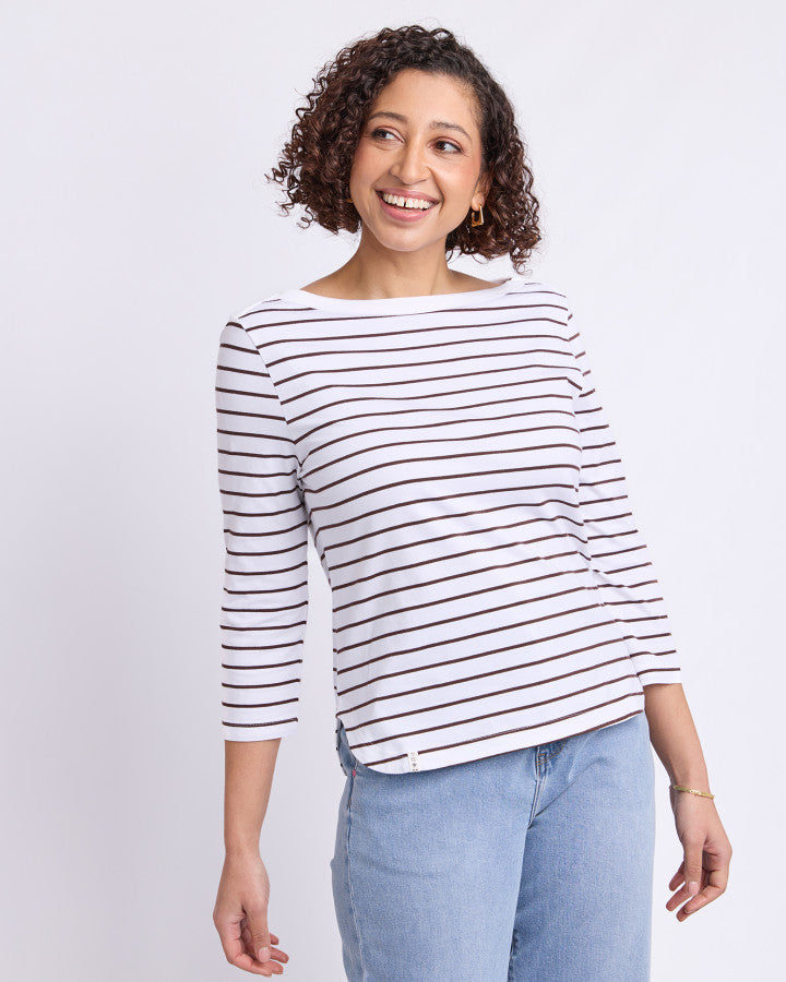 Eliza Boat Neck | Coffee Stripe