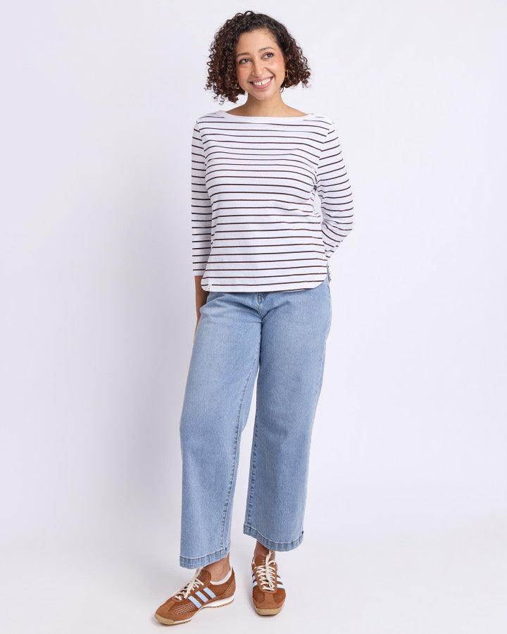 Eliza Boat Neck | Coffee Stripe
