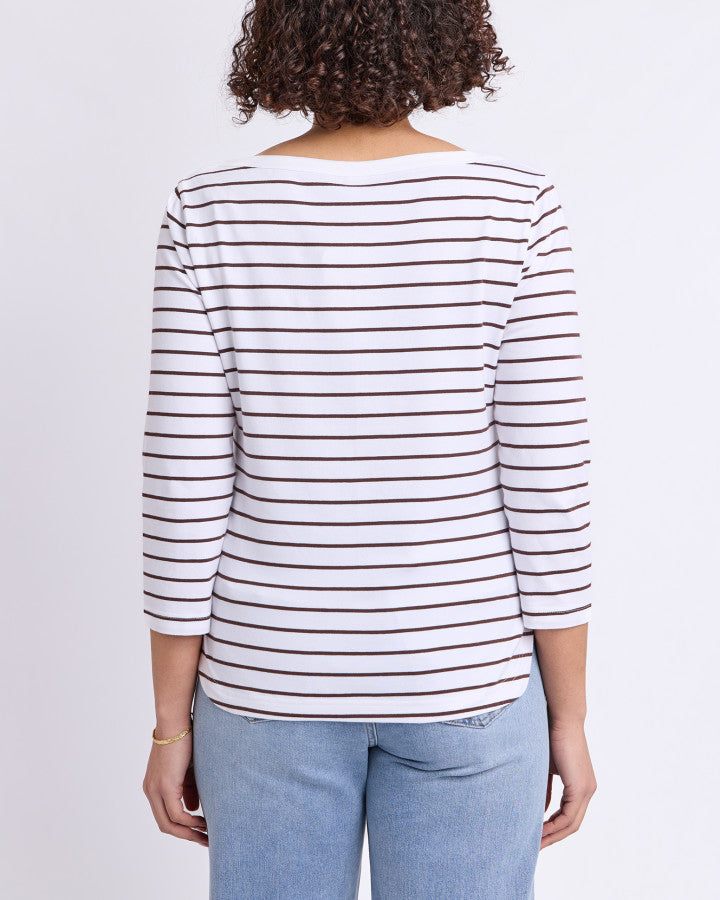 Eliza Boat Neck | Coffee Stripe