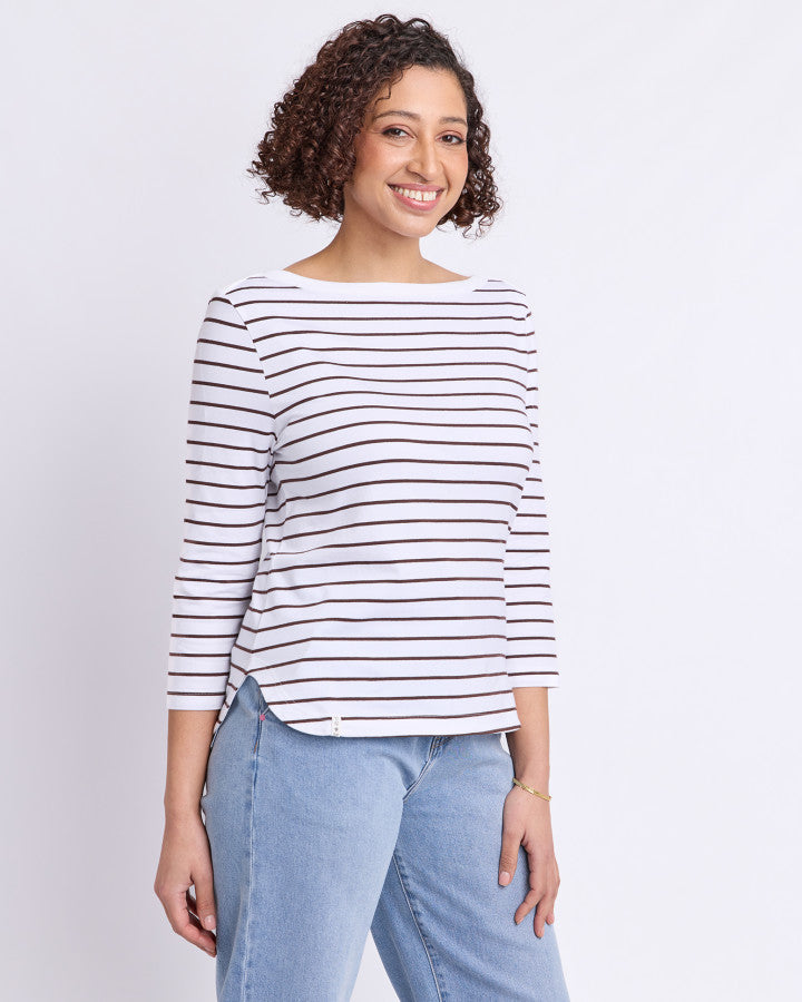 Eliza Boat Neck | Coffee Stripe
