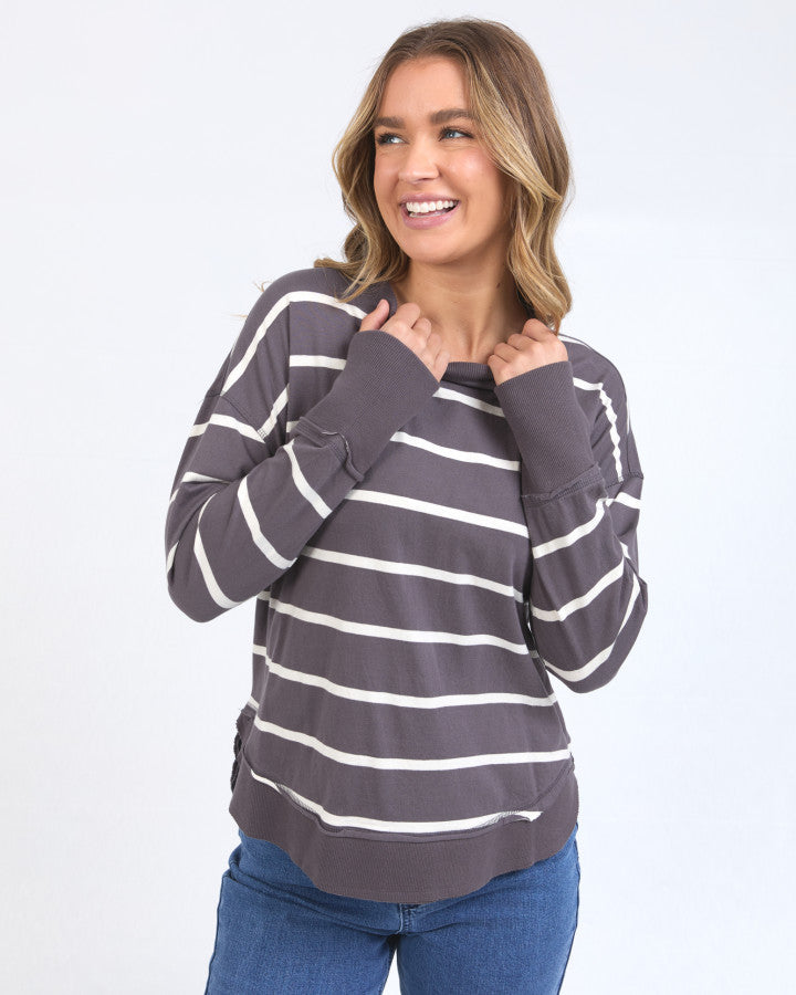 Farrah Stripe Long Sleeve | Dark Grey