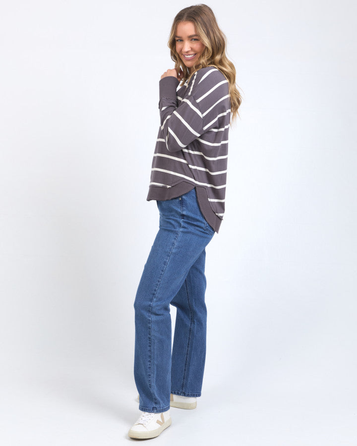 Farrah Stripe Long Sleeve | Dark Grey
