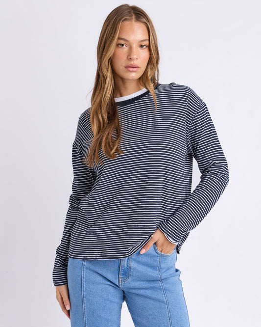 Hutch LS Tee | Navy & White Stripe