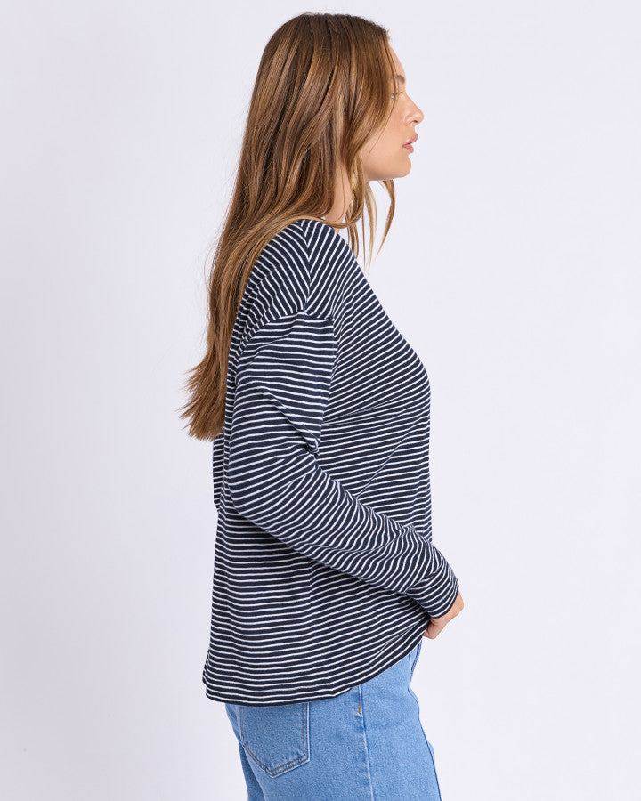 Hutch LS Tee | Navy & White Stripe