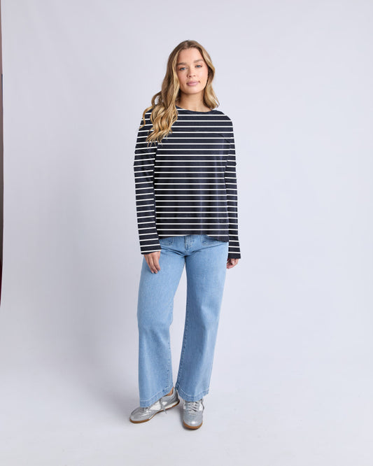 Jayne Throw On Stripe  Knit | Navy White