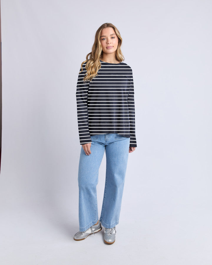 Jayne Throw On Stripe  Knit | Navy White