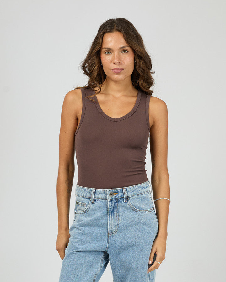 Luxe Rib Vee Tank | Choc