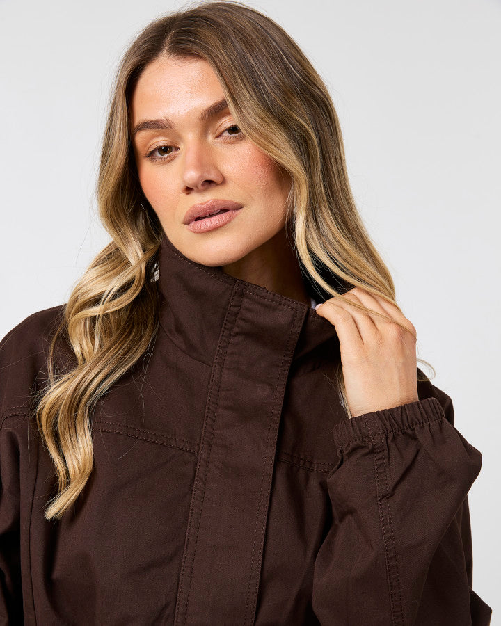 Margo Funnel Neck Jacket | Choc