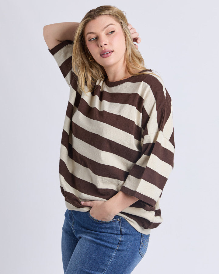 Fundamental Mazie Block Stripe Sweat | Coffee