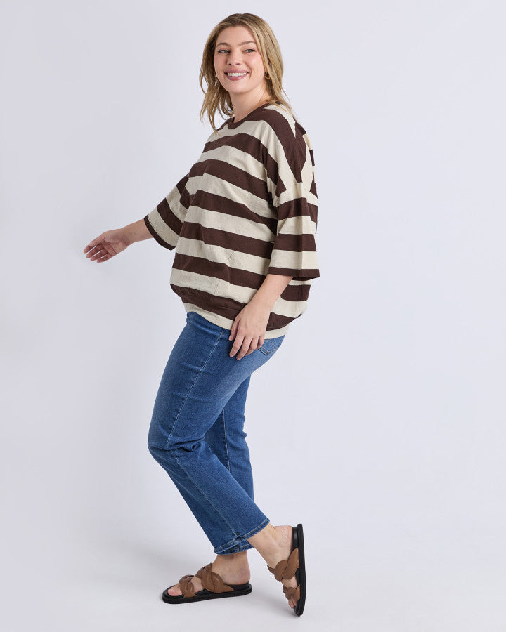 Fundamental Mazie Block Stripe Sweat | Coffee