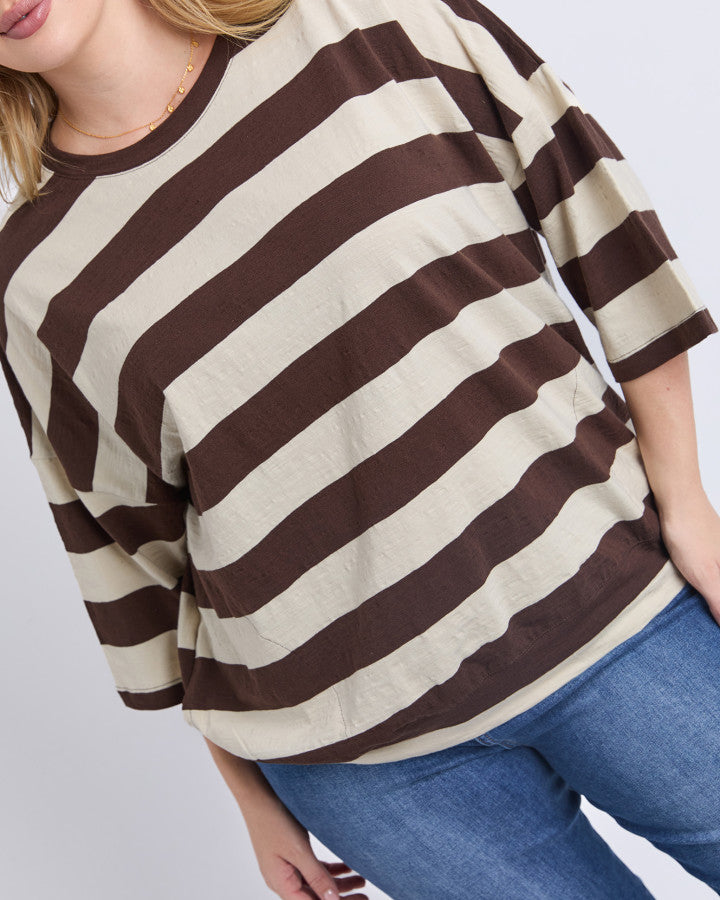 Fundamental Mazie Block Stripe Sweat | Coffee