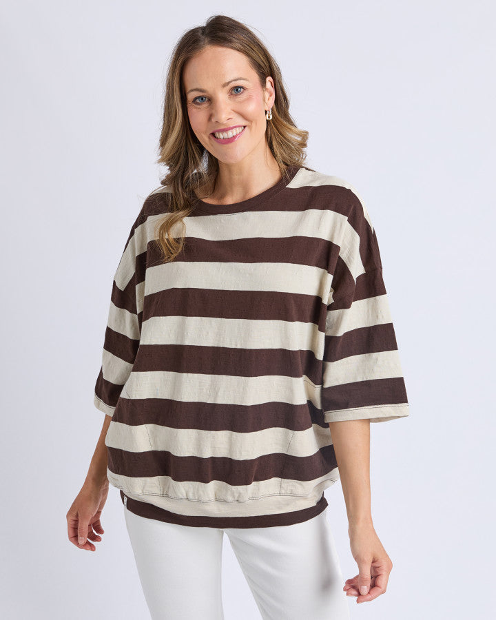 Fundamental Mazie Block Stripe Sweat | Coffee