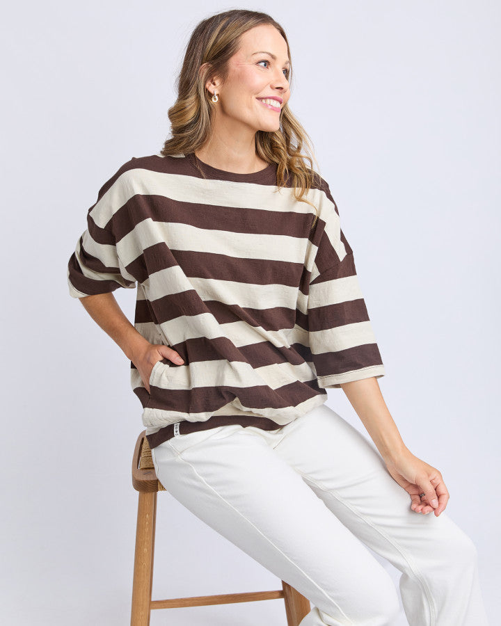 Fundamental Mazie Block Stripe Sweat | Coffee