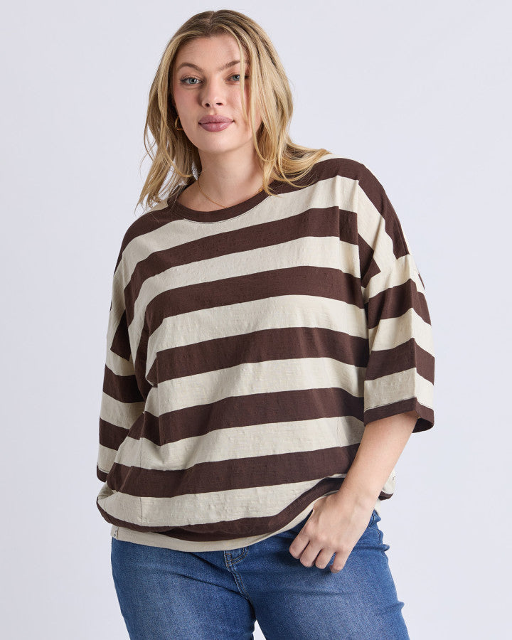 Fundamental Mazie Block Stripe Sweat | Coffee