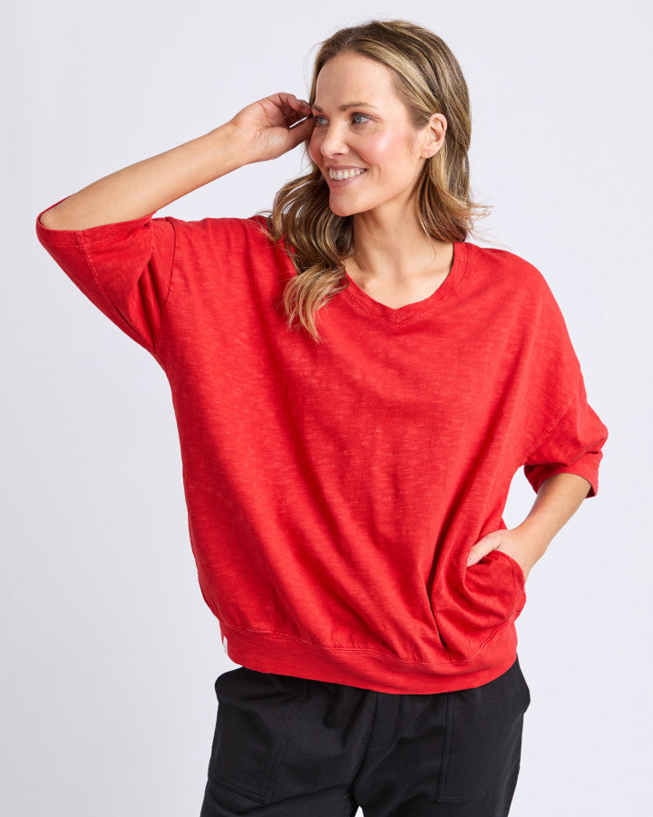 Mazie Vee Neck Sweat | Cranberry