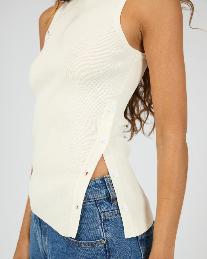 Ollie Button Down Knit Tank | White