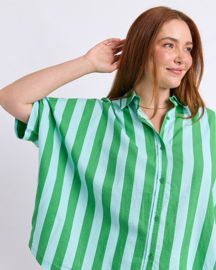 Palermo Stripe Shirt | Greenbriar/Tonic Blue