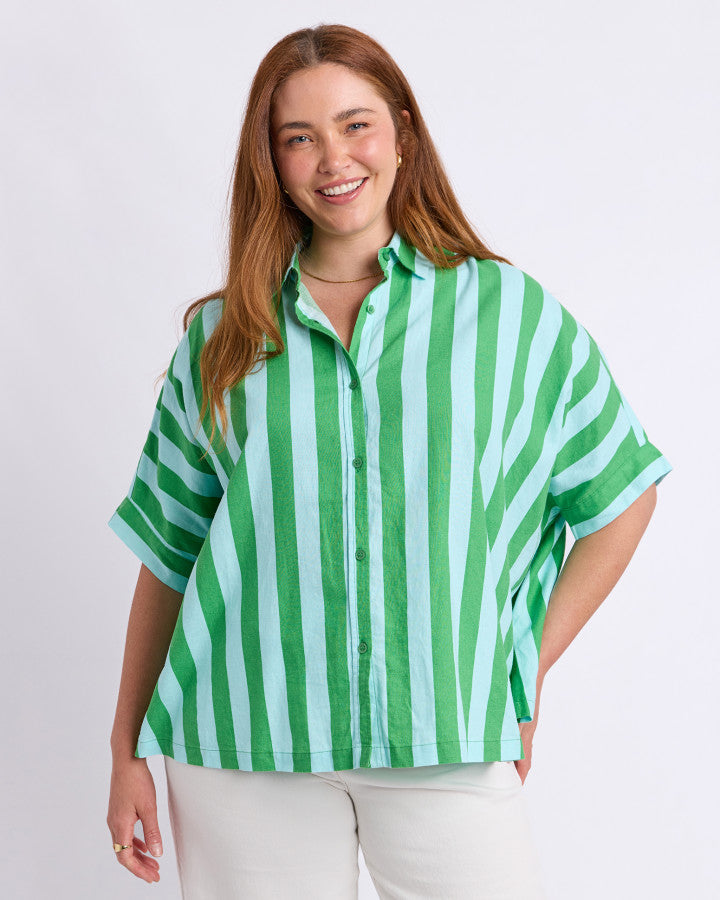 Palermo Stripe Shirt | Greenbriar/Tonic Blue