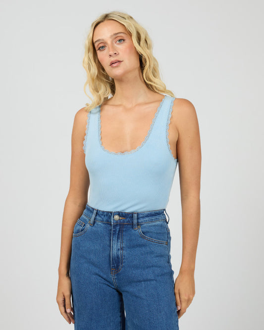 Washed Rib Lace Tank | Blue