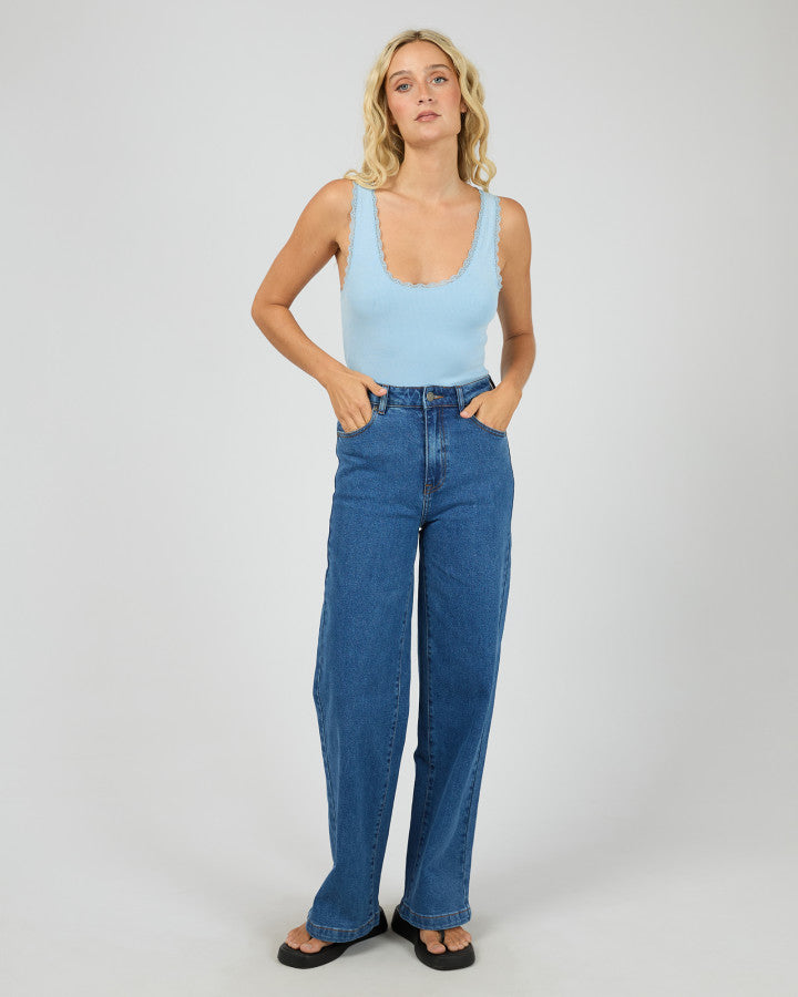 Washed Rib Lace Tank | Blue