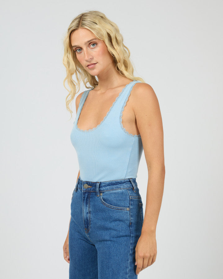 Washed Rib Lace Tank | Blue