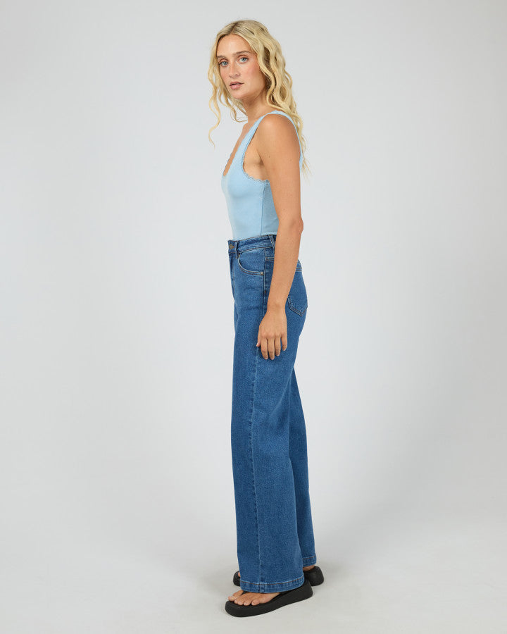 Washed Rib Lace Tank | Blue