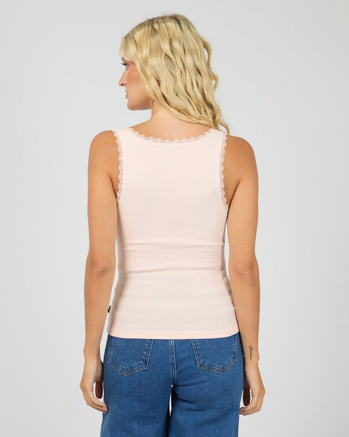 Washed Rib Lace Tank | Pale Pink