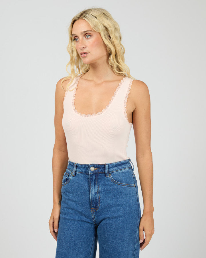 Washed Rib Lace Tank | Pale Pink