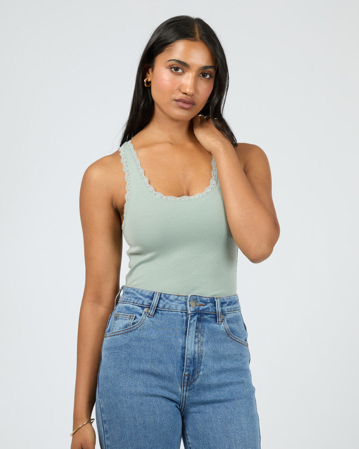Washed Rib Lace Tank | Sage