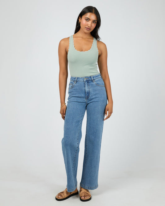 Washed Rib Lace Tank | Sage