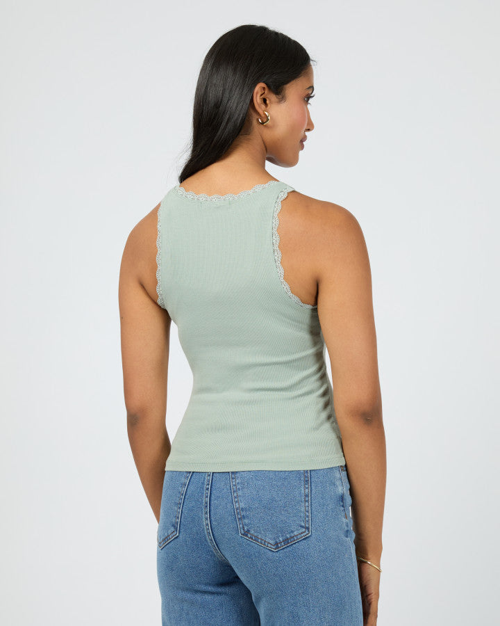 Washed Rib Lace Tank | Sage