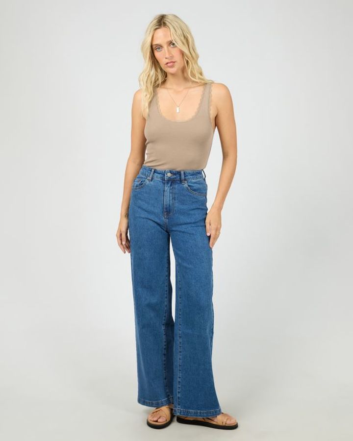 Washed Rib Lace Tank | Stone