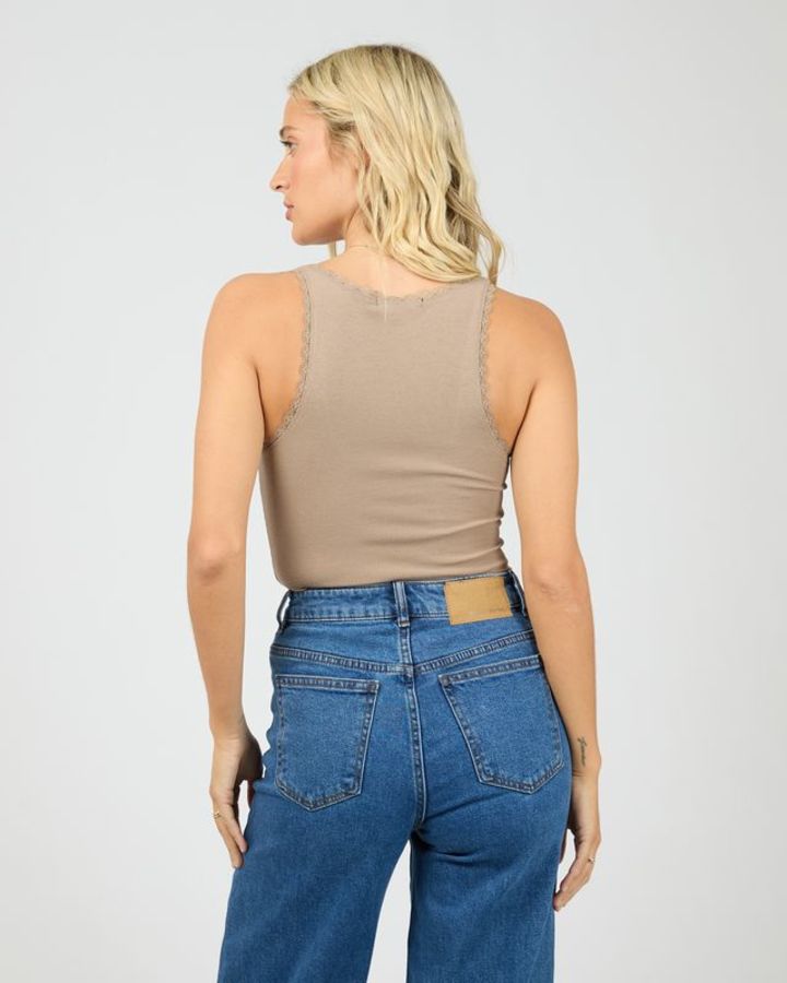 Washed Rib Lace Tank | Stone