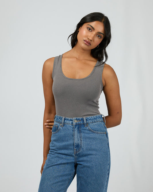 Washed Rib Scoop Neck | Charcoal