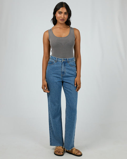 Washed Rib Scoop Neck | Charcoal