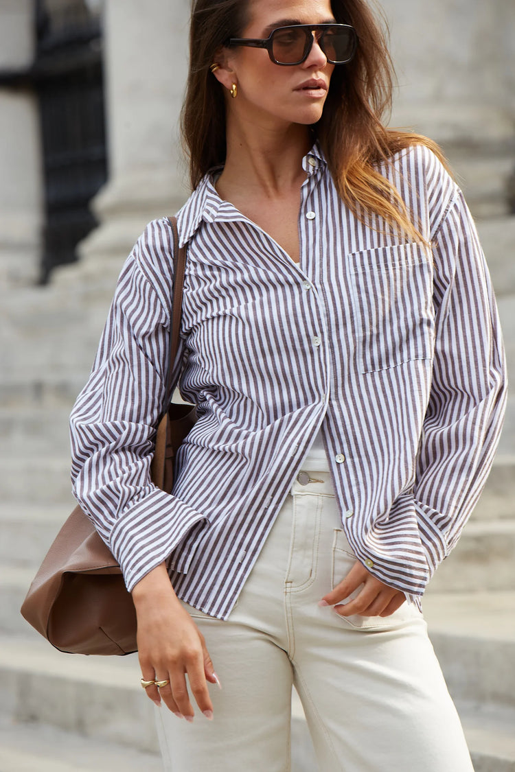 You Got This Chocolate Stripe Oversized Shirt