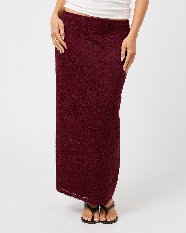 Zea Lace Maxi Skirt | Wine